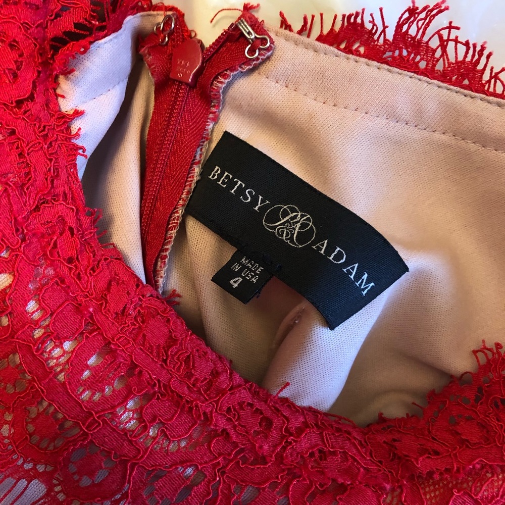 Betsy & Adam Red Lace Dress Size 4 - Picture 5 of 6